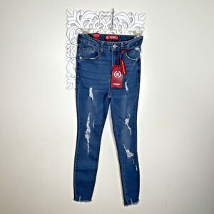 REDBAT Women's 6 Blue Jeans Distressed DK Wash Denim High Rise Super Skinny NWT